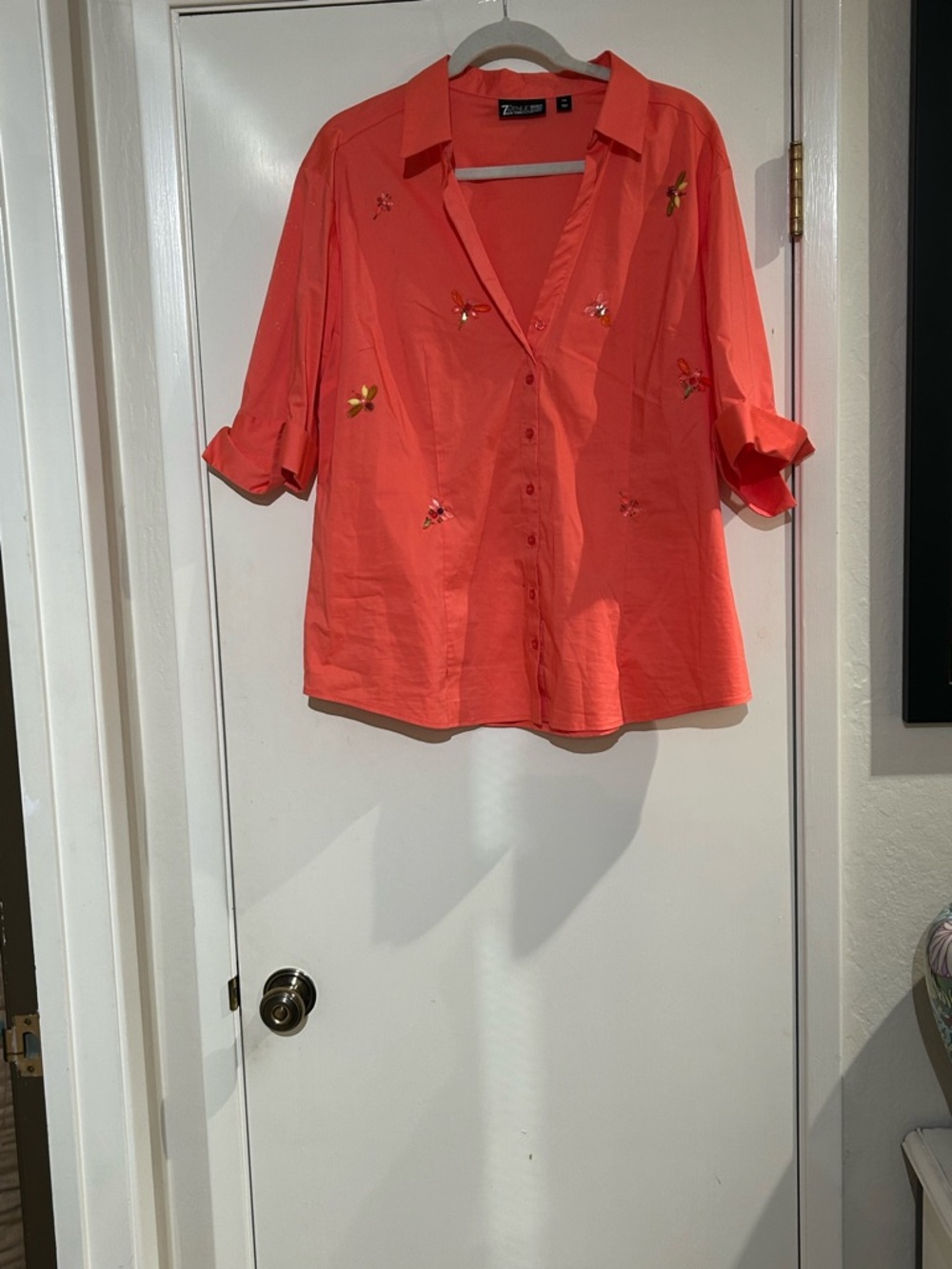 New York & Company Coral Embroidered Button-Up Blouse